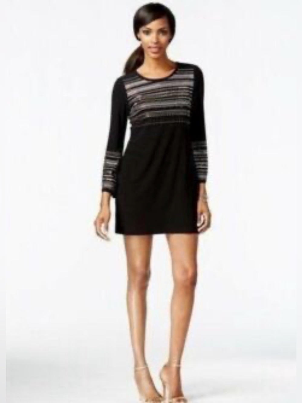 Alfani Black Beaded Detail Bell Sleeve Tunic, SZ. M